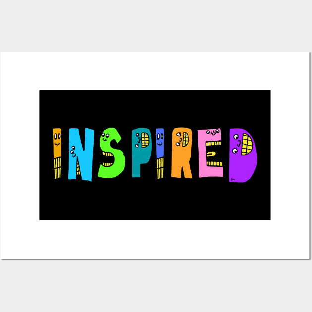 Cute Inspired Motivational Dancing Text Illustrated Letters, Blue, Green, Pink for all inspired people, who enjoy in Creativity and are on the way to change their life. Are you inspired for a Change? To Change yourself and make an Impact. Wall Art by Olloway